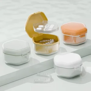 Denture Bath Box Organizer Dental False Teeth Storage Box with Hanging Net Container Cleaning Teeth Cases Artificial Tooth Boxes