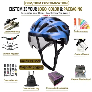 Double PC Shell Adult Sports Helmet with Magnetic Goggles Bicycle Helmet Kids Bike Helmet Bicycle Riding Head Protector