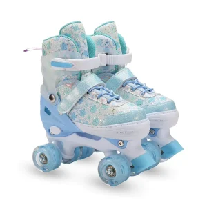 Double Row PU Mesh Fabric Fully Glittering Children’s Four Wheel Safe Inline Skates Brakes ABEC 7 12CM