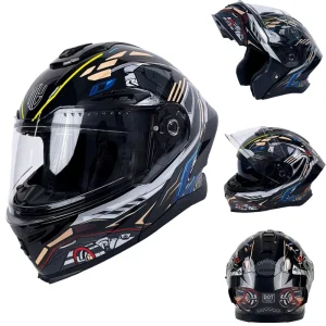 Double Visors Flip up Motorcycle Helmet Electric Modular Bike Off Road Safety DOT Certificated ABS Helmet with Bluetooth
