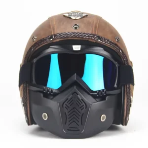 Dual Sport Open Face Vintage Brown Safety Helmet Goggle Mask ABS+PC Material Motorcycle Chopper Bike Gear Double Visor Cycling