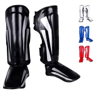 Durable PU Leather Non Slip Double Strap Thickening Kick Training Taekwondo Boxing Shin Instep Guard Leg Support