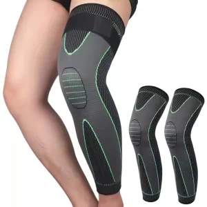 Elastic Breathable Compression Knitted Nylon Sports Knee Protector Guard Support Brace Sleeves with Pressure Straps
