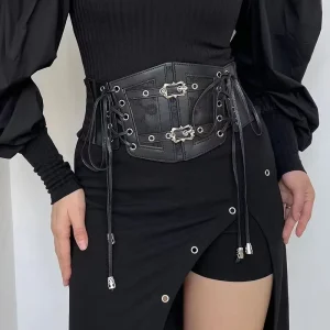 Elastic Plus Size Lace Corset Belts for Women Wide Stretch Cummerbunds Female Goth Punk Dress Corset Belt Y2K Black Waistband