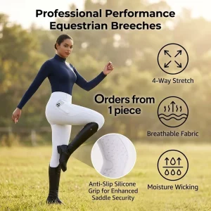 Equestrian Breeches High Waist Slim Fit Silicone Knee Patch Durable Four Way Stretch Printed Horse Riding Wear Jodhpurs Show