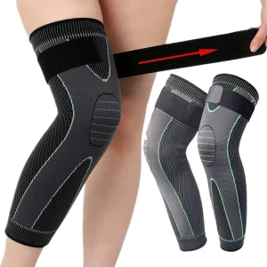 Extra Long Compression Knee Brace Breathable Sports Leg Sleeve with Elastic Straps for Men and Women