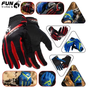 FUNTIMES Cycling Gloves Men’s Breathable Protective Gear Blue Black Red Yellow Contrasting Trendy Style FUN Star Emblem