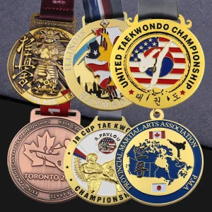 Factory Custom 3D Metal Medals OEM ODM Award For Karate Taekwondo Judo Jiu Jitsu Kung Fu ITF Muay Thai MMA Mundial