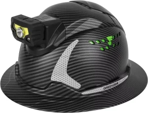 Factory Custom Logo ANSI Z89.1 Type I Class C Black Carbon Fiber Pattern Full Brim with Headlight Safety Helmet