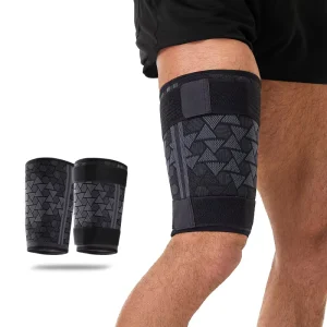 Factory Customized Knitted Thigh Protection Shin Support Nylon Leg Compression Wrap Calf Sleeve with Straps