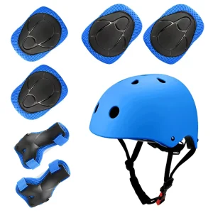 Factory Directly Sale CE EN1078 Certificated 7-IN-1 Skate Helmet and Knee Elbow Wrist Pads Set for Kids Protective Gears