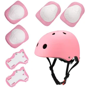 Factory Directly Sale CE EN1078 Certificated 7 IN 1 Skate Helmet and Knee Elbow Wrist Pads Set for Kids Protective Gears