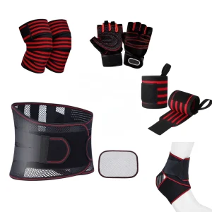 Five piece Protective Gear Set Gloves Wrist Guards Waist Support Knee Pads Ankle Braces and Fitness Training Gear