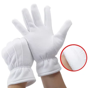 Fleece Lined Ceremonial Gloves 3 Stripe Back Warm Guard Parade Uniform Gloves Black White for Security Doorman Event Reception