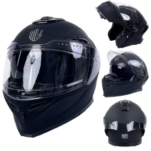 Flip up Helmet for Motorcycle Black Dual Visor ABS DOT Approved Riding Sun Shield Modular Motorcycle Helmet for Men Women