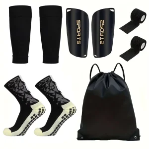 Football 5 Piece Autumn Crew Training Set Anti Grip Football Socks Sleeve Shin Guards Backpack Sport Bandage Outdoor Sports