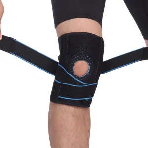 Gel Cushioned Breathable Adjustable Compression Knee Support Brace with Compression Elastic Strap for Running Basketball