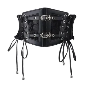 Goth Lace Corset Belt Synthetic Leather Waist Belts Wide Elastic Cinch Waist Corset Party Club Dress Belt for Women and Girls