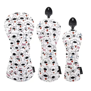 Graffiti Dog Pattern Portable Waterproof Protector Set Golf Wood Cover for Driver Fairway Hybrid Head Covers