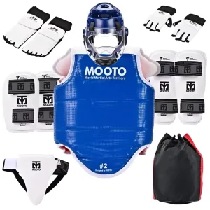HUAWU Durable Taekwondo Protective Gear Set Includes Padded Body Chest Guard Shin
