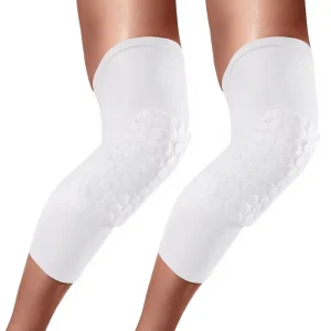 Hex Compression Padded Nylon Shin Guard Leg Sleeve with Custom Logo (One Pair) Pull on Closure White Adult Large