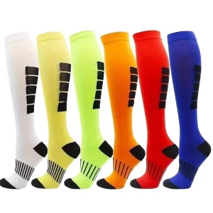 High Crew Knitted Anti Bacterial Sports Socks for Men Women Logo on Calf Autumn Running Marathon Spandex Nylon Material