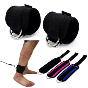 High Quality Custom Adjustable Nylon Ankle Support Straps with Elastic Cord D Ring Cuff for Cable Machines Gym