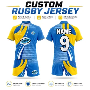 High Quality Customized Man Rugby Uniform Quick Dry Breathable Plus Size 100% Polyester Rugby Jersey Shorts Sets OEM