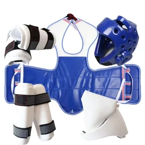 High Quality Unisex Durable WTF Taekwondo Training Gear Set Including Head Guard Chest Protector Arm and Leg Guards