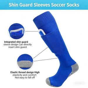 High Tube Professional Soccer Socks with Pocket Shin Guards Non Slip Black & White Solid Color Long Sports Socks