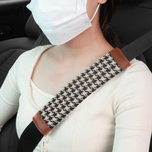 Houndstooth Pattern Car Seat Belt Cover Universal Luxury Leather Shoulder Pad All Season Universal Multifunctional Protector