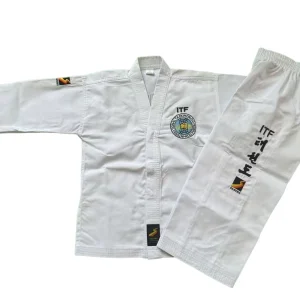 ITF Taekwondo Uniform Lightweight Training Unisex Ribbed Material Black Belt Uniform