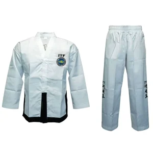 ITF Taekwondo Uniform Ribbed Lightweight Black Belt Training Unisex
