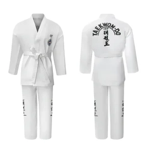 ITF Taekwondo Uniform Ribbed Material White Belt Eco Friendly Durable Breathable Training Unisex