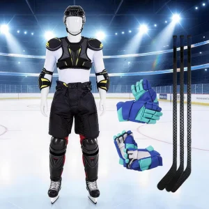 Ice Hockey Equipment Set Complete Protective Gear Helmet Shoulder Elbow Shin Guards Gloves Pants Chest Protector