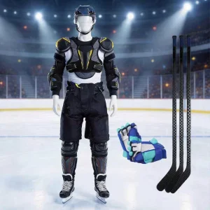 Ice Hockey Equipment Set Complete Protective Gear for Hockey Sports Helmet Shoulder Elbow Shin Guards Gloves Pants