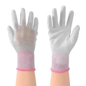 Industrial ESD Protection Gloves PU Coated White Carbon Fiber Nylon Gloves Antistatic Working Glove