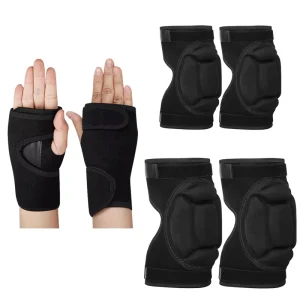 Kids 6 in 1 Protective Gear Set for Skateboard Rollerblading Cycling Shock Absorbent Kneepads Elbow Pads Wrist Guards Black