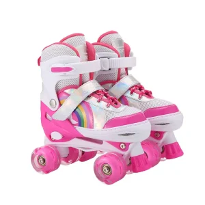 Kids Roller Skates Outdoor Protective Gear Set 4 Size Adjustable Girls 8 Flash LED Wheels Cartoon Design Nylon Leather