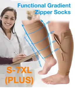 Knee High Calf Sleeve Zipper Breathable Varicose Veins Compression Socks 15-21 MmHg for Travellers