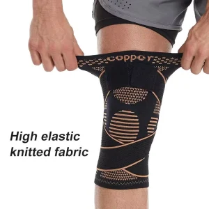 Knitted Non Skid Thick Copper Knee Sleeve With Strap Protective & Supportive Sports Knee Sleeve for Leg Joint Pain
