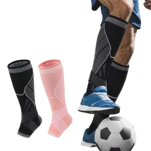 Knitted Soccer Shin Guards Sleeve Anti slip Ankle Brace Compression Calf Sleeve with Straps for Football