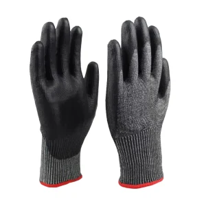 Level 5 Cut Resistant Work Gloves Comfort Stretch Fit Anti Cut Protection Abrasion Puncture Resistant Black PU Coated Safety