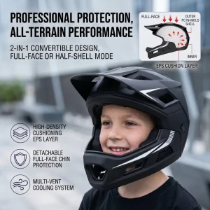 Lightweight Detachable Kids Full Face EPS Dual Sport Bike Helmet With Safer Chemicals For MTB Downhill Balance Bike & Scooter
