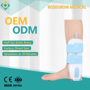 Medical Ankle Brace with Half Gel Padding and Adjustable Straps for Post Op Fixation and Injury Stabilization