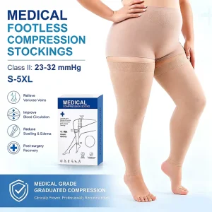 Medical Graduated 20-30 MmHg Plus Size Anti Varicose Veins Edema Relief Post-Surgery Thigh High Footless Compression Stockings