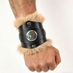 Medieval Viking Leather Fur Wrist Leg Guards Halloween Cosplay LARP Bracer Armor Renaissance Faire Costume Accessories