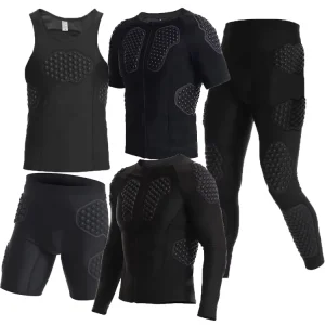 Men High Quality Black Long short Sleeve Padded Shirt Football Uniform Safe Compression Legging Protective Padded Singlet Top