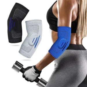 Men Women’s Outdoor Sports Gym Compression Elbow Protector Nylon Arm Sleeve Guard with Wristband Pad Arm Support for Protection
