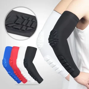 Men Women’s Sports Honeycomb Anti Collision Compression Arm Sleeves Flexible Protective Gear Elastic Elbow Pads for Basketball